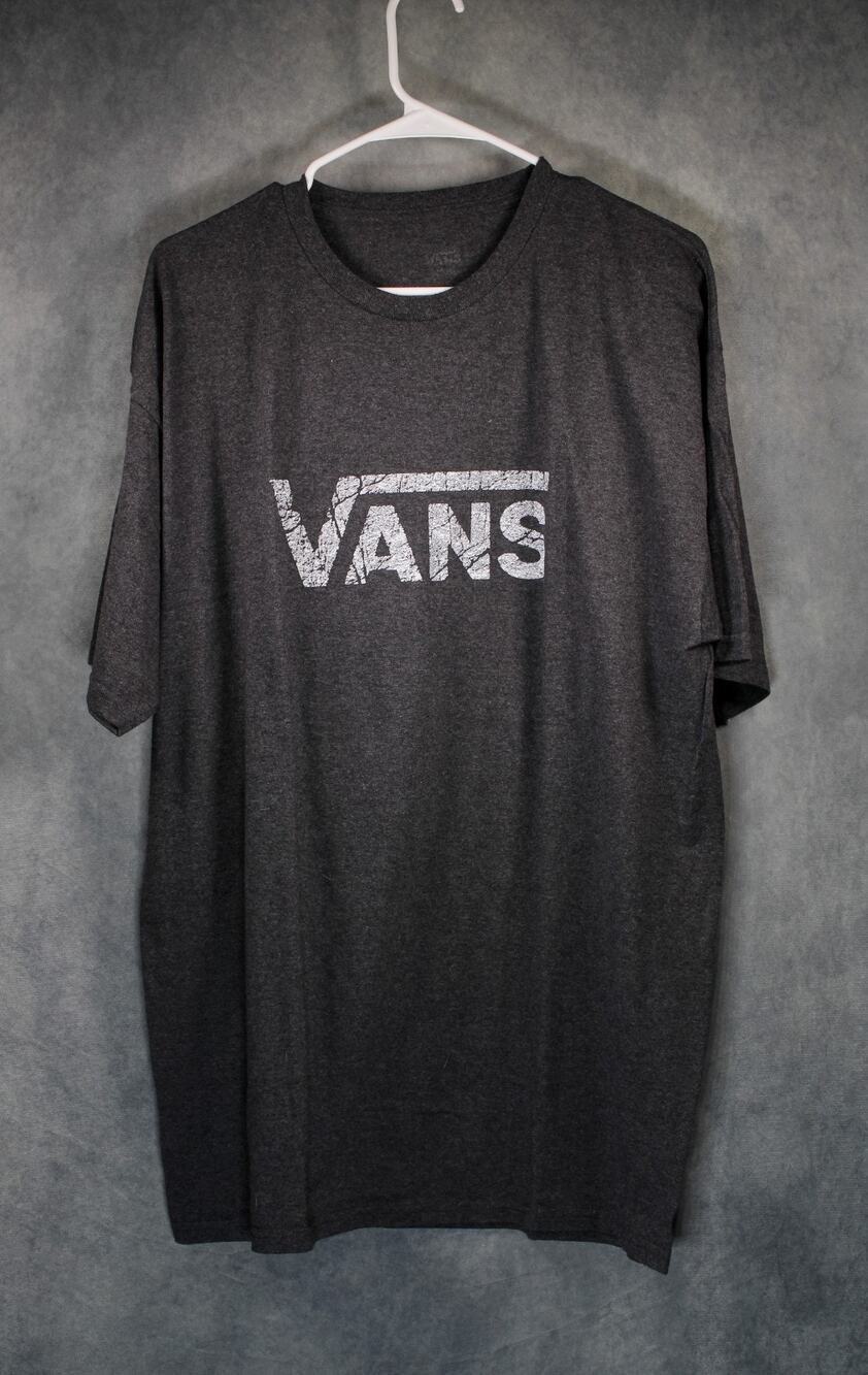 Vans Off The Wall Graphic T-Shirt Mens XL Charcoal Distressed Skate Skater Tee